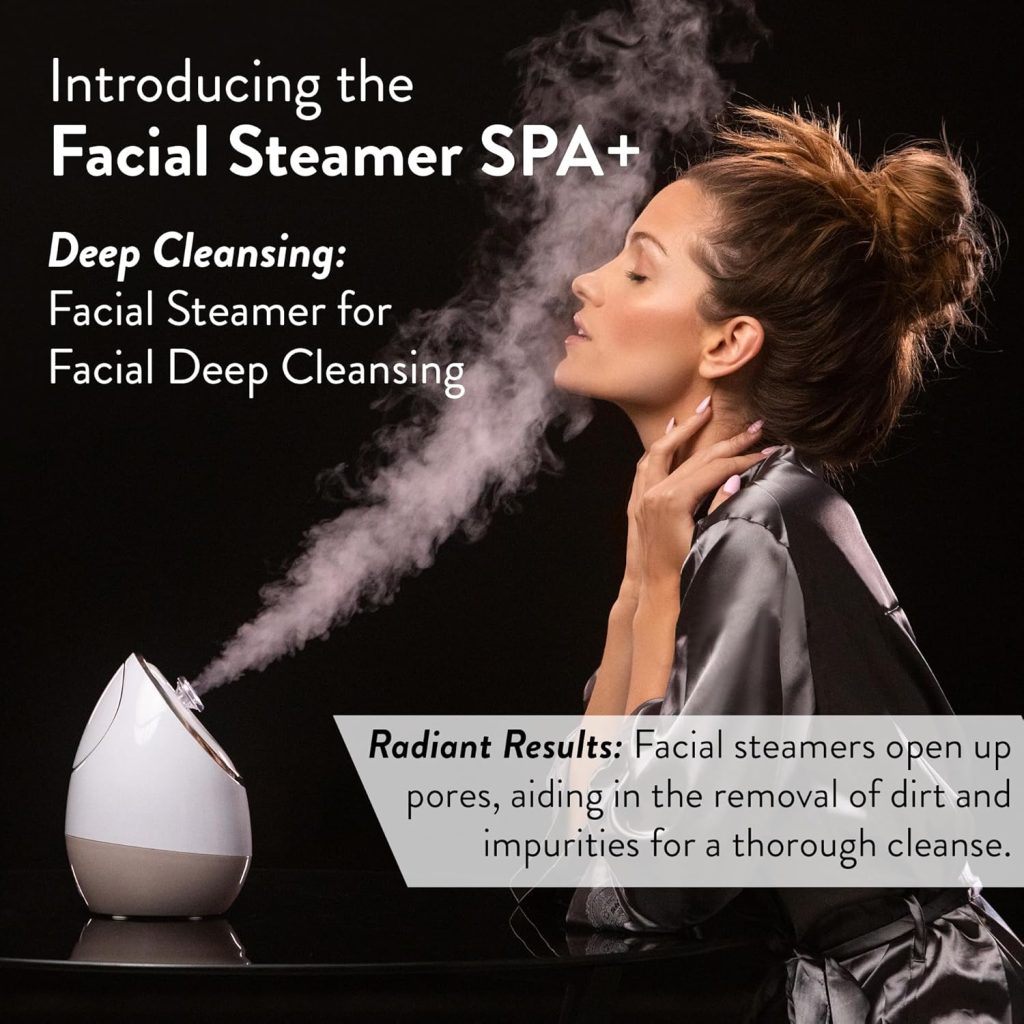 woman using deep hydration facial steamer at home